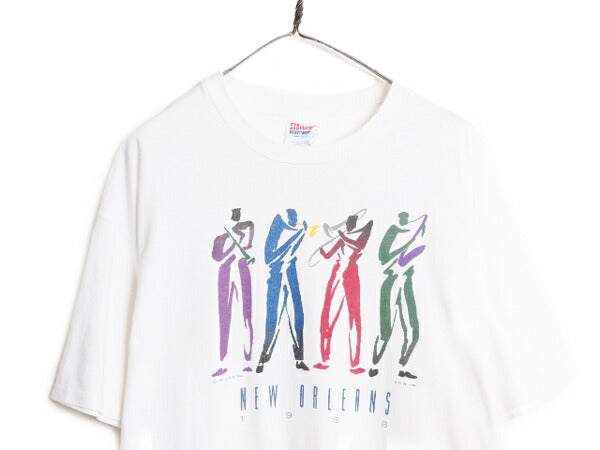 90s USA製 ジャズ アート イラスト プリント Tシャツ メンズ XL 古着 90年代 オールド JAZZ 当時物 大きいサイズ バンド シングルステッチ