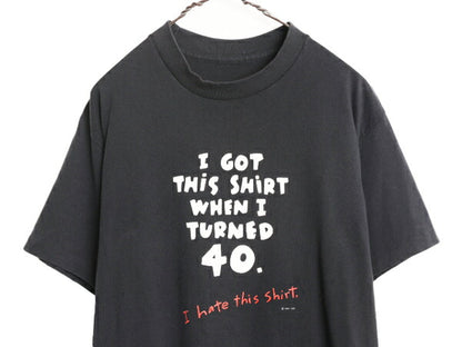 80s 90s メッセージ プリント Tシャツ メンズ M 程/ 80年代 90年代 オールド ヴィンテージ 当時物 イラスト 黒 シングルステッチ ブラック