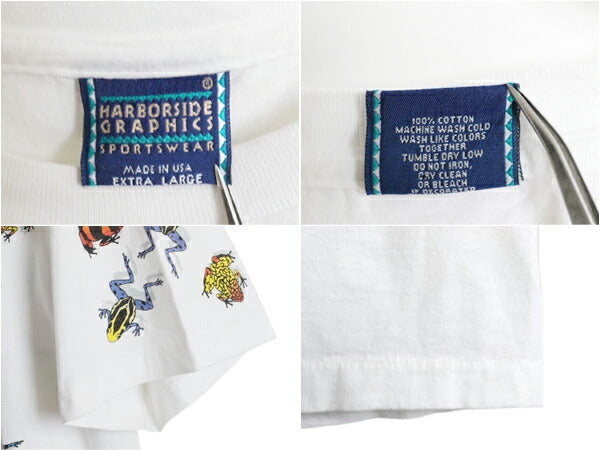 90s USA製 毒ガエル イラスト オールオーバー プリント Tシャツ メンズ XL オールド アート 総柄 シングルステッチ 白 当時物 大きいサイズ