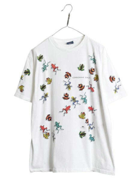 90s USA製 毒ガエル イラスト オールオーバー プリント Tシャツ メンズ XL オールド アート 総柄 シングルステッチ 白 当時物 大きいサイズ