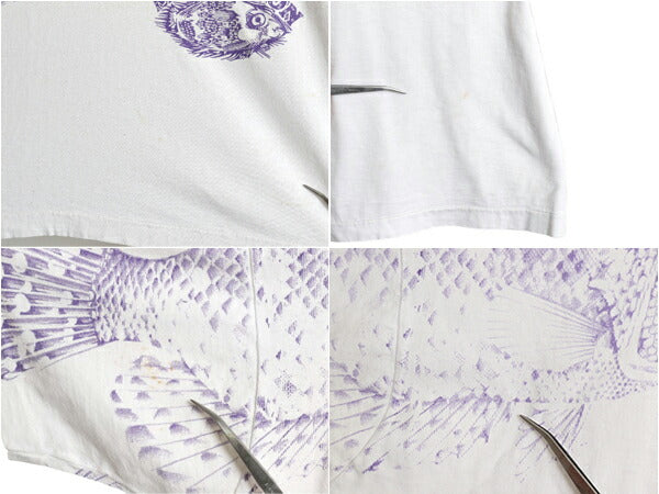 90s USA製 フィッシュ アート オールオーバー プリント Tシャツ メンズ XL / オールド ヘビーウェイト 大きいサイズ シングルステッチ 白
