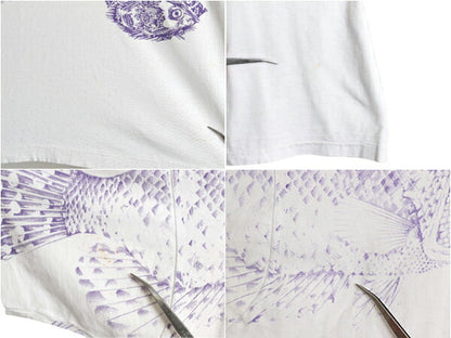 90s USA製 フィッシュ アート オールオーバー プリント Tシャツ メンズ XL / オールド ヘビーウェイト 大きいサイズ シングルステッチ 白