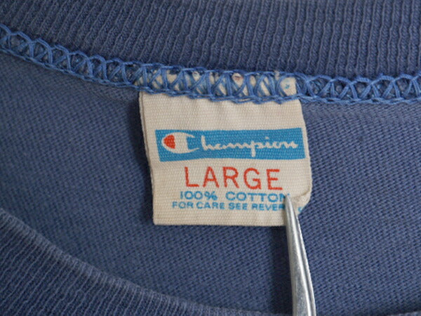 70s USA製 チャンピオン 3段 企業 プリント 半袖 Tシャツ メンズ L 小さめ M 程 ヴィンテージ バータグ 企業物 当時物 シングルステッチ 青