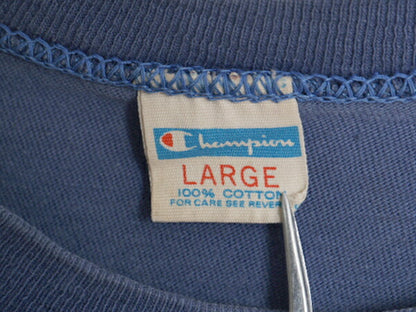 70s USA製 チャンピオン 3段 企業 プリント 半袖 Tシャツ メンズ L 小さめ M 程 ヴィンテージ バータグ 企業物 当時物 シングルステッチ 青