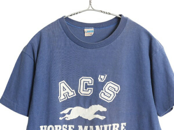 70s USA製 チャンピオン 3段 企業 プリント 半袖 Tシャツ メンズ L 小さめ M 程 ヴィンテージ バータグ 企業物 当時物 シングルステッチ 青