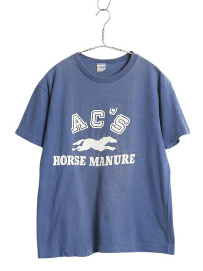 70s USA製 チャンピオン 3段 企業 プリント 半袖 Tシャツ メンズ L 小さめ M 程 ヴィンテージ バータグ 企業物 当時物 シングルステッチ 青