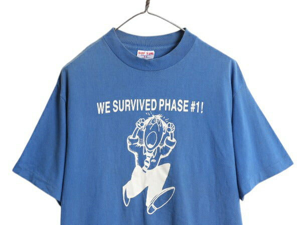 90s USA製 キャラクター イラスト プリント Tシャツ メンズ L オールド アート グラフィック シングルステッチ ヘビーウェイト ゆったり 青