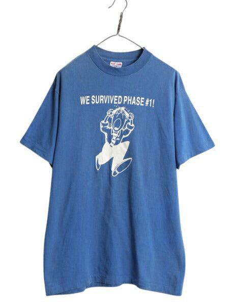 90s USA製 キャラクター イラスト プリント Tシャツ メンズ L オールド アート グラフィック シングルステッチ ヘビーウェイト ゆったり 青