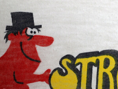 70s USA製 企業 キャラクター イラスト 染込み プリント Tシャツ M 小さめ S 古着 ヴィンテージ シングルステッチ 当時物 ヘルスニット 白