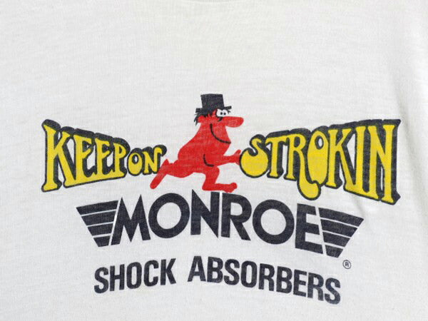 70s USA製 企業 キャラクター イラスト 染込み プリント Tシャツ M 小さめ S 古着 ヴィンテージ シングルステッチ 当時物 ヘルスニット 白