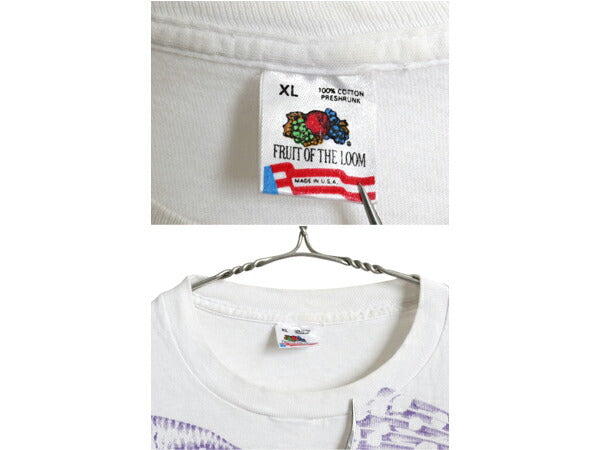 90s USA製 フィッシュ アート オールオーバー プリント Tシャツ メンズ XL / オールド ヘビーウェイト 大きいサイズ シングルステッチ 白