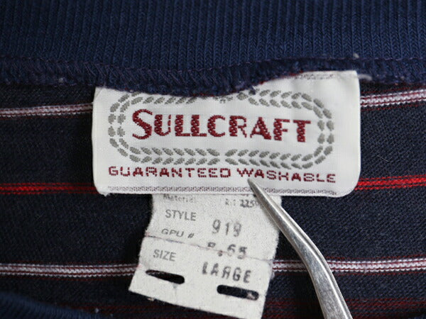 70s SULLCRAFT マルチカラー ボーダー 長袖 Tシャツ メンズ L 小さめ M 程 ヴィンテージ ロンT アクリル ロングTシャツ シングルステッチ