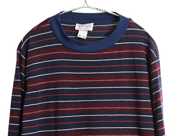 70s SULLCRAFT マルチカラー ボーダー 長袖 Tシャツ メンズ L 小さめ M 程 ヴィンテージ ロンT アクリル ロングTシャツ シングルステッチ
