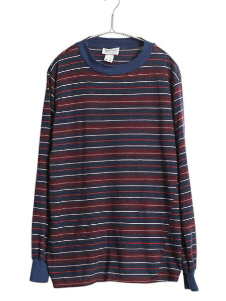 70s SULLCRAFT マルチカラー ボーダー 長袖 Tシャツ メンズ L 小さめ M 程 ヴィンテージ ロンT アクリル ロングTシャツ シングルステッチ