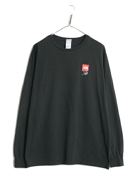ノースフェイス ロゴ プリント 長袖 Tシャツ メンズ L / The North Face アウトドア ロンT クライミング ボックスロゴ バックプリント 黒