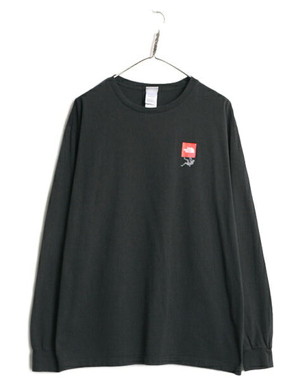 ノースフェイス ロゴ プリント 長袖 Tシャツ メンズ L / The North Face アウトドア ロンT クライミング ボックスロゴ バックプリント 黒