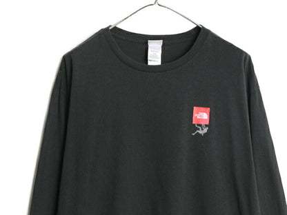 ノースフェイス ロゴ プリント 長袖 Tシャツ メンズ L / The North Face アウトドア ロンT クライミング ボックスロゴ バックプリント 黒