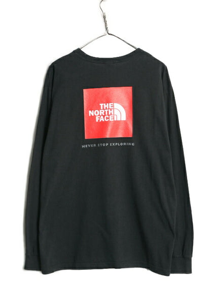 ノースフェイス ロゴ プリント 長袖 Tシャツ メンズ L / The North Face アウトドア ロンT クライミング ボックスロゴ バックプリント 黒