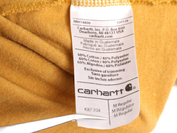 カーハート ポケット付き 半袖 Tシャツ メンズ M / CARHARTT ワンポイント ポケットT ロゴT ポケT ヘビーウェイト クルーネック マスタード