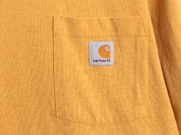 カーハート ポケット付き 半袖 Tシャツ メンズ M / CARHARTT ワンポイント ポケットT ロゴT ポケT ヘビーウェイト クルーネック マスタード