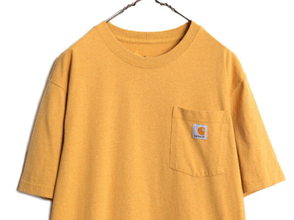 カーハート ポケット付き 半袖 Tシャツ メンズ M / CARHARTT ワンポイント ポケットT ロゴT ポケT ヘビーウェイト クルーネック マスタード
