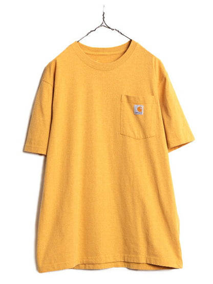 カーハート ポケット付き 半袖 Tシャツ メンズ M / CARHARTT ワンポイント ポケットT ロゴT ポケT ヘビーウェイト クルーネック マスタード