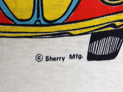 70s USA製 旧車 イラスト 染込み 両面 プリント 半袖 リンガー Tシャツ メンズ レディース M ヴィンテージ シングルステッチ 当時物 アメ車