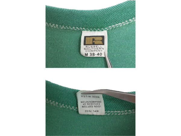 60s USA製 2段 プリント Tシャツ M 小さめ メンズ レディース S / ヴィンテージ ラッセル 黒金タグ 100% COTTON シングルステッチ グリーン