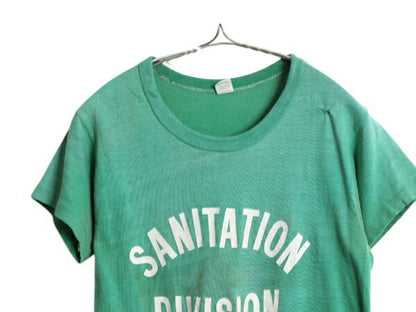 60s USA製 2段 プリント Tシャツ M 小さめ メンズ レディース S / ヴィンテージ ラッセル 黒金タグ 100% COTTON シングルステッチ グリーン