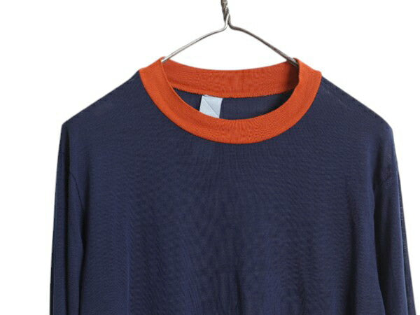 70s 長袖 無地 リンガー Tシャツ メンズ L 程 ヴィンテージ ロンT カットソー 長袖Tシャツ ロングTシャツ 薄手 シングルステッチ ツートン