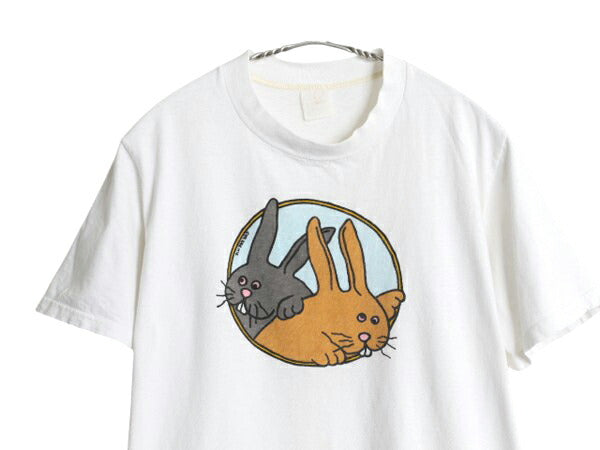 70s USA製 ウサギ キャラクター イラスト プリント Tシャツ メンズ レディース S 程 ヴィンテージ アニマル シングルステッチ ラビット 白