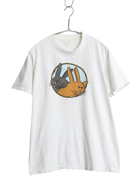 70s USA製 ウサギ キャラクター イラスト プリント Tシャツ メンズ レディース S 程 ヴィンテージ アニマル シングルステッチ ラビット 白