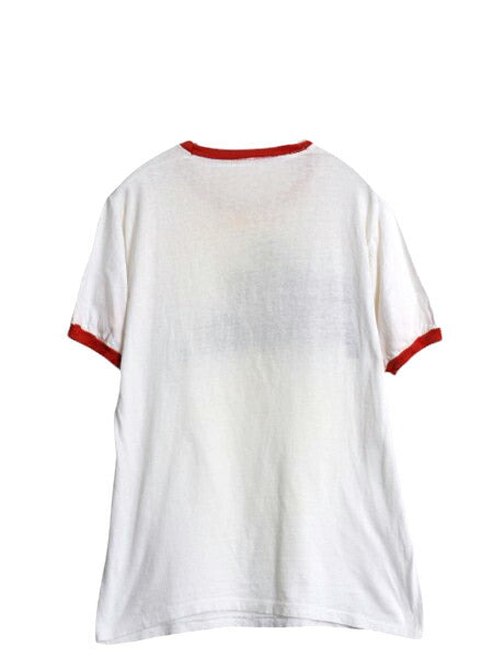 70s ジョーク エロ メッセージ 染込み プリント リンガー Tシャツ メンズ M / ヴィンテージ イラスト シングルステッチ ツートン 当時物 白