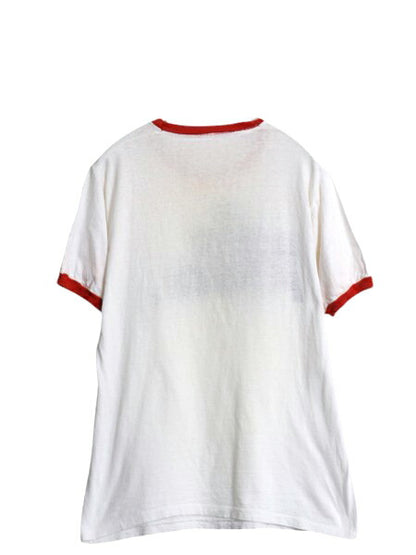 70s ジョーク エロ メッセージ 染込み プリント リンガー Tシャツ メンズ M / ヴィンテージ イラスト シングルステッチ ツートン 当時物 白