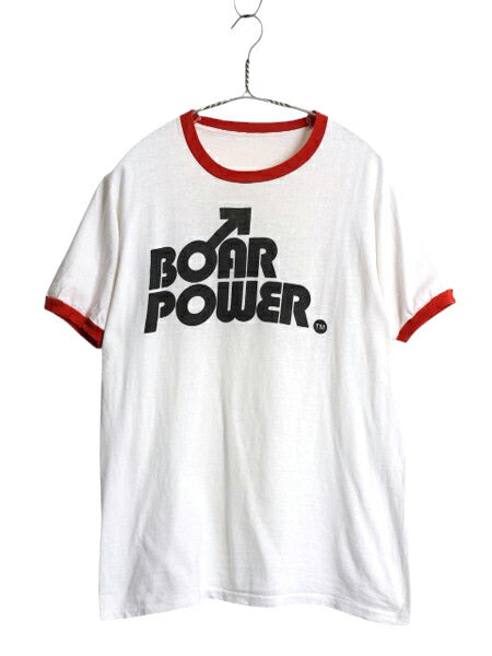 70s ジョーク エロ メッセージ 染込み プリント リンガー Tシャツ メンズ M / ヴィンテージ イラスト シングルステッチ ツートン 当時物 白