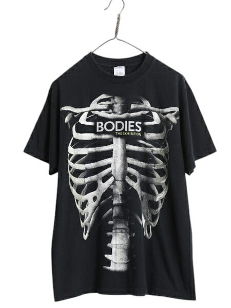 00s 人体の不思議展 イラスト プリント Tシャツ メンズ L オールド 人体骨格 スカル ドクロ 当時物 ヘビーウェイト グラフィック アート 黒