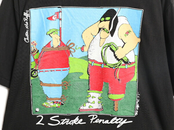 90s ジョーク イラスト プリント Tシャツ メンズ L 程 90年代 オールド アート キャラクター シングルステッチ ゴルフ ヘビーウェイト 黒