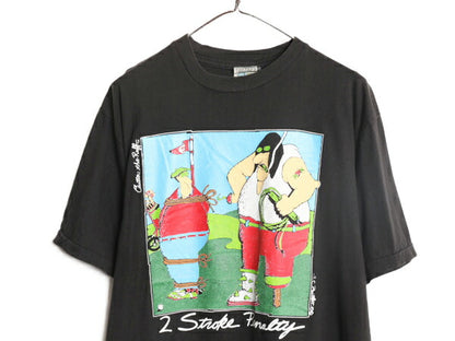 90s ジョーク イラスト プリント Tシャツ メンズ L 程 90年代 オールド アート キャラクター シングルステッチ ゴルフ ヘビーウェイト 黒