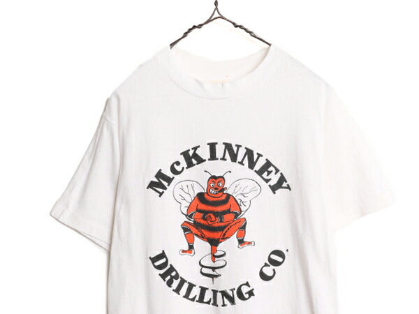 70s 80s USA製 企業 キャラクター イラスト プリント Tシャツ メンズ M 古着 70年代 80年代 ヴィンテージ  企業物 シングルステッチ 白 白T