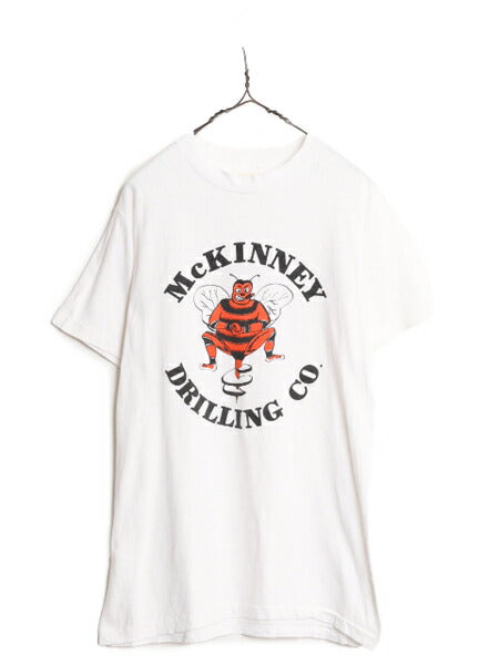 70s 80s USA製 企業 キャラクター イラスト プリント Tシャツ メンズ M 古着 70年代 80年代 ヴィンテージ  企業物 シングルステッチ 白 白T