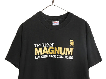 90s 00s TROJAN コンドーム 企業 ロゴ プリント Tシャツ メンズ L 90年代 00年代 オールド ブラック ヘビーウェイト トロ―ジャン ヘインズ