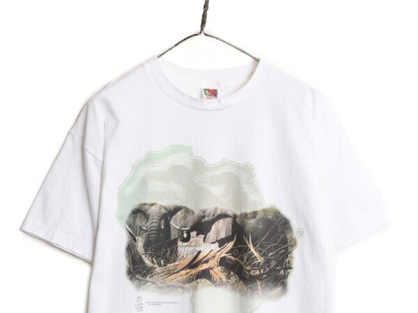 90s 00s ゾウ アート イラスト メッセージ プリント Tシャツ メンズ XL オールド 大きいサイズ 白 ヘビーウェイト 白Tシャツ アニマル 白T
