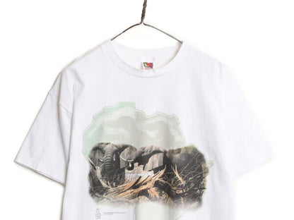 90s 00s ゾウ アート イラスト メッセージ プリント Tシャツ メンズ XL オールド 大きいサイズ 白 ヘビーウェイト 白Tシャツ アニマル 白T