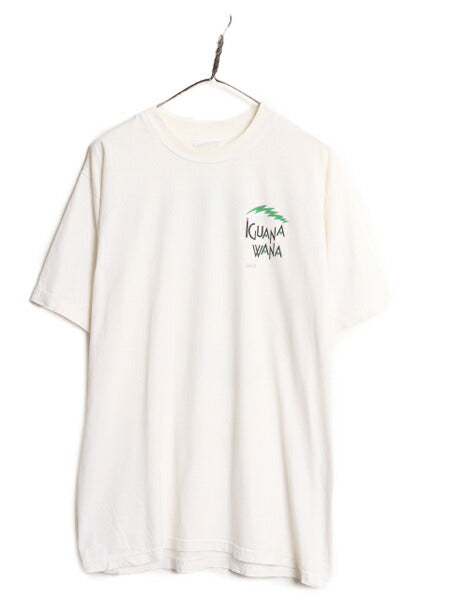 90s 企業 ロゴ 両面 プリント Tシャツ メンズ XL 程 古着 90年代 オールド イグアナ アート イラスト ヘビーウェイト グラフィック 白 白T