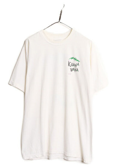 90s 企業 ロゴ 両面 プリント Tシャツ メンズ XL 程 古着 90年代 オールド イグアナ アート イラスト ヘビーウェイト グラフィック 白 白T