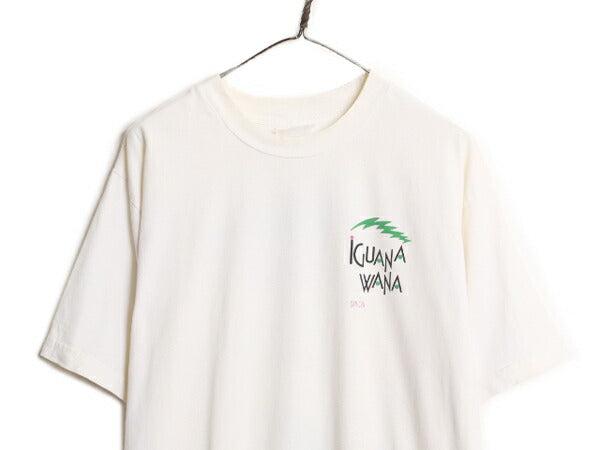 90s 企業 ロゴ 両面 プリント Tシャツ メンズ XL 程 古着 90年代 オールド イグアナ アート イラスト ヘビーウェイト グラフィック 白 白T