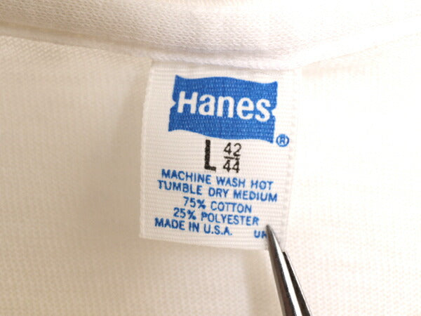 90s USA製 ワンポイント カレッジ プリント 半袖 Tシャツ メンズ L / 古着 90年代 オールド HANES シングルステッチ ヘインズ 白 白Tシャツ