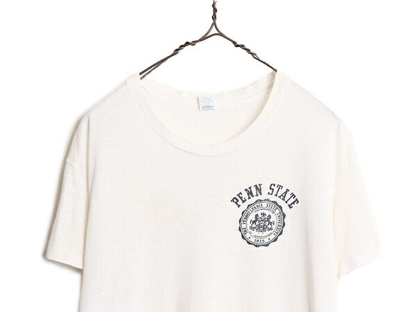90s USA製 ワンポイント カレッジ プリント 半袖 Tシャツ メンズ L / 古着 90年代 オールド HANES シングルステッチ ヘインズ 白 白Tシャツ