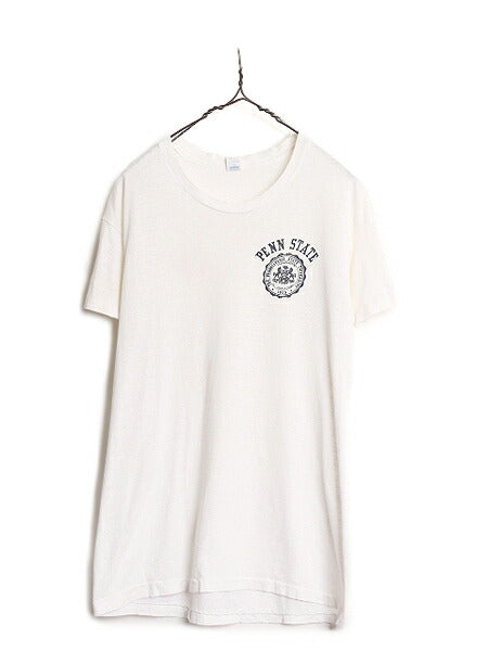 90s USA製 ワンポイント カレッジ プリント 半袖 Tシャツ メンズ L / 古着 90年代 オールド HANES シングルステッチ ヘインズ 白 白Tシャツ