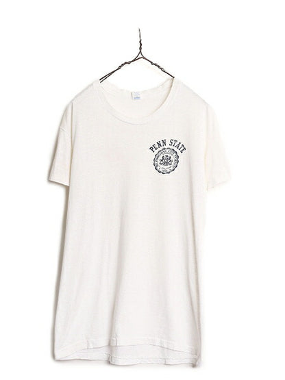 90s USA製 ワンポイント カレッジ プリント 半袖 Tシャツ メンズ L / 古着 90年代 オールド HANES シングルステッチ ヘインズ 白 白Tシャツ